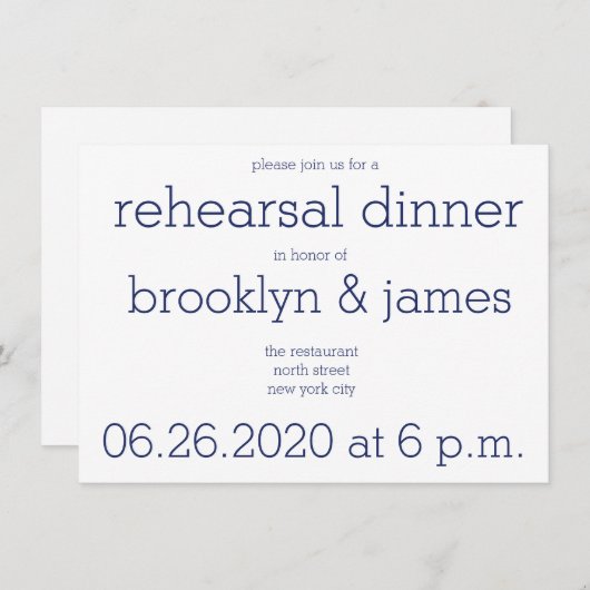 Bleu blanc Invitations de répétition Mariage moder (Devant / Derrière)