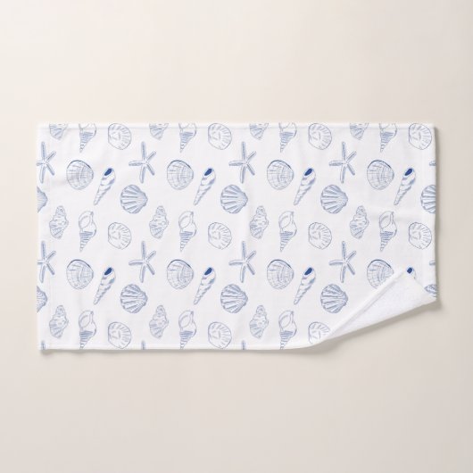 Bleu blanc Main dessinée Sea Shells Plage Été (Serviette à main)