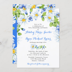 Bleu blanc marguerite Faire-part de mariage floral