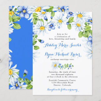 Bleu blanc marguerite Faire-part de mariage floral