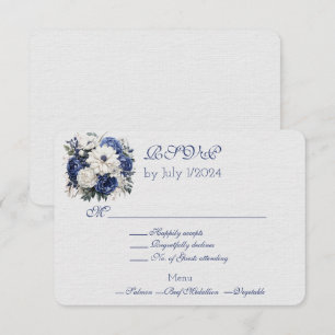 Bleu blanc Mariage Bouquet Carte de réponse