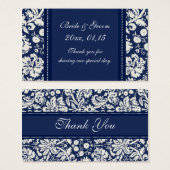 Bleu blanc Mariage damassé Favoriser les étiquette (Devant & derrière)