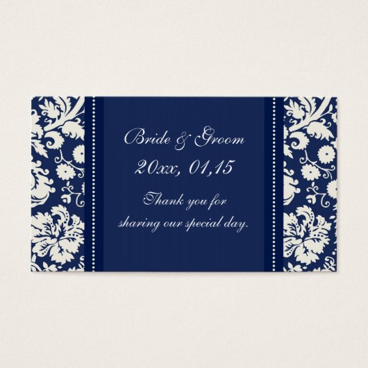 Bleu blanc Mariage damassé Favoriser les étiquette (Devant)