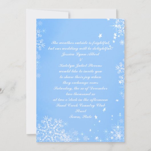 Bleu Blanc Mariage hiver Invitation (Dos)