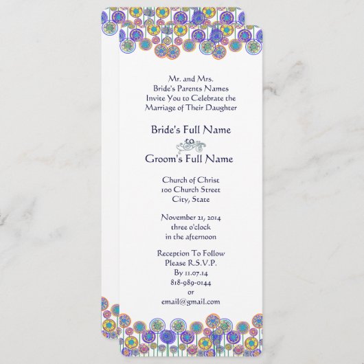 Bleu blanc moderne Faire-part de mariage floral (Devant / Derrière)