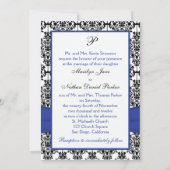 Bleu, blanc, noir Damas photo Faire-part de mariag (Dos)