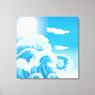 Bleu blanc océan vagues enveloppé toile imprimé