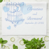 Bleu blanc oiseaux mariage garde serviette de cuis (Plié)