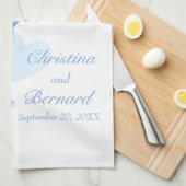 Bleu blanc oiseaux mariage garde serviette de cuis (Quart Plié)