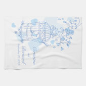 Bleu blanc oiseaux mariage garde serviette de cuis (Horizontal)
