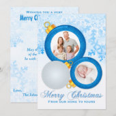 Bleu Blanc Or Ornements Noël Carte photo (Devant / Derrière)