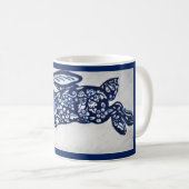 Bleu & Blanc Oriental Rabbit Designer Café Mug (Devant droit)