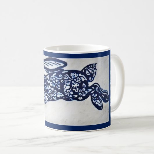Bleu & Blanc Oriental Rabbit Designer Café Mug (Devant droit)
