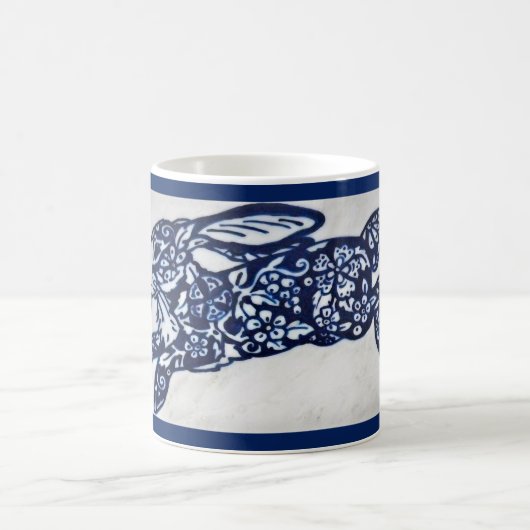 Bleu & Blanc Oriental Rabbit Designer Café Mug (Centre)
