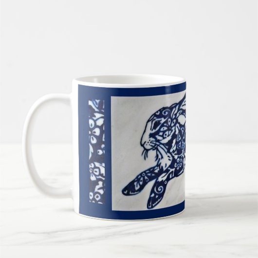 Bleu & Blanc Oriental Rabbit Designer Café Mug (Gauche)