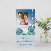 Bleu Blanc Ornements Photo Cartes de Noël (Debout devant)