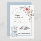 Bleu blanc ours Bébé invitations douche garçon (Devant / Derrière)