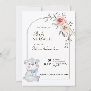 Bleu blanc ours Bébé invitations douche garçon