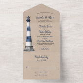 Bleu Blanc Phare Kraft Faire-part de mariage (À l'intérieur)