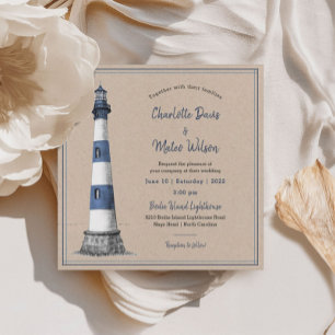 Bleu Blanc Phare Kraft Faire-part de mariage