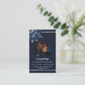 Bleu blanc photo floral carte de prière funéraire (Debout devant)