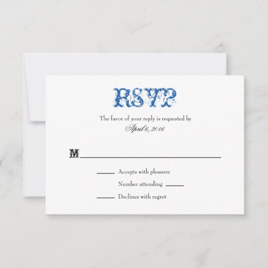 Bleu Blanc Plaine Simple Mariage Cartes RSVP (Devant)