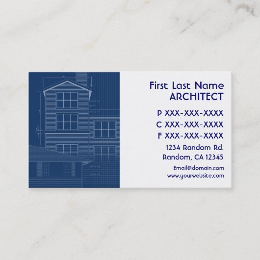 Bleu blanc plan architecte carte de visite (Devant)