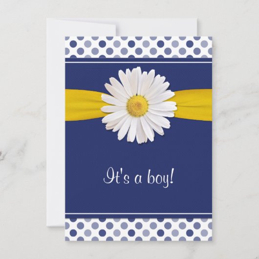 Bleu blanc Pois Daisy Baby shower Invitation (Devant)