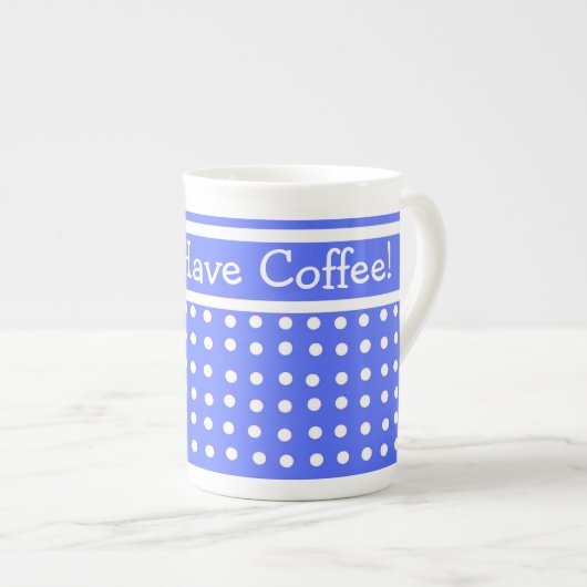 Bleu/Blanc Polka Dot Bone Chine Café Mug (Devant droit)