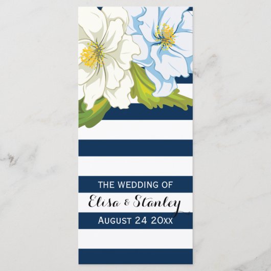Bleu blanc rayures, fleurs programme de mariage mo (Devant)