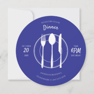 Bleu Blanc Round Diner Invitation