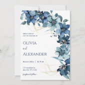 Bleu Blanc Rustique Faire-part de mariage Floral (Devant)