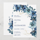 Bleu Blanc Rustique Faire-part de mariage Floral (Devant / Derrière)