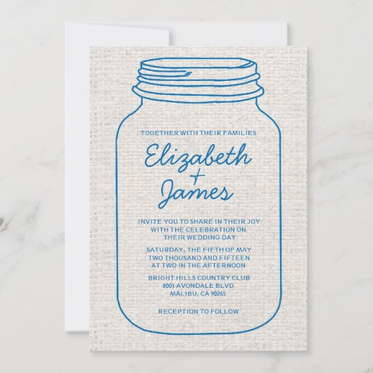 Bleu & Blanc Rustique Mason Jar Invitations de mar (Devant)