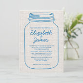 Bleu & Blanc Rustique Mason Jar Invitations de mar (Debout devant)