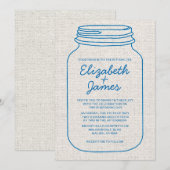 Bleu & Blanc Rustique Mason Jar Invitations de mar (Devant / Derrière)