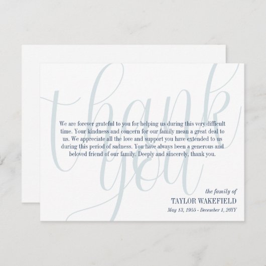 Bleu blanc Script de la marine Sympathie Merci (Devant / Derrière)