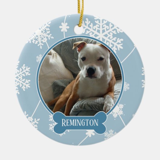 Bleu Blanc Snowflakes Photo Ornement de Noël (Devant)