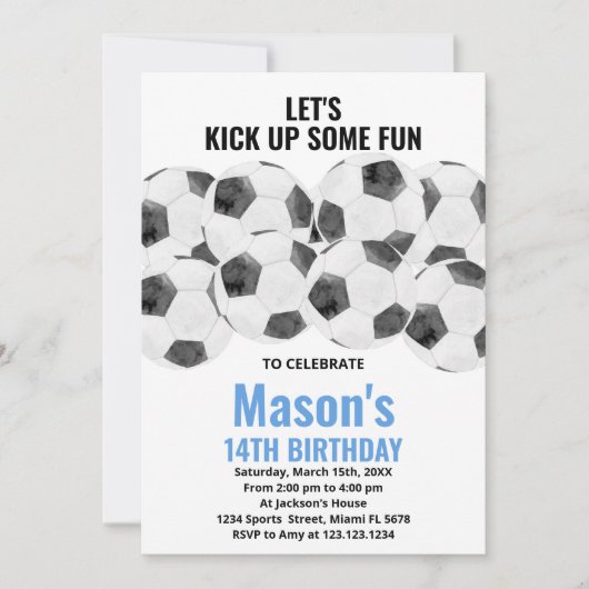 Bleu Blanc Soccer Invitations Anniversaire (Devant)