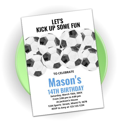Bleu Blanc Soccer Invitations Anniversaire