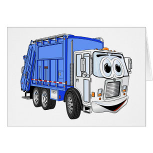 Bleu blanc souriant Dessin de camion à ordures
