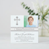 Bleu Blanc Stripes Confirmation Photo Invitation (Debout devant)