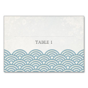 Bleu+Blanc Stylisé Vagues Plat Place Nom Carte