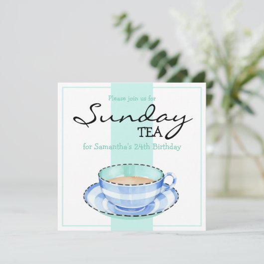 Bleu blanc Teacup blanc vert blanc Invitation d'an (Debout devant)