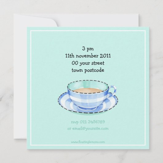 Bleu blanc Teacup blanc vert blanc Invitation d'an (Dos)