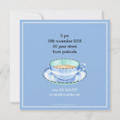 Bleu Blanc Teacup bleu Anniversaire Tea Invitation (Dos)