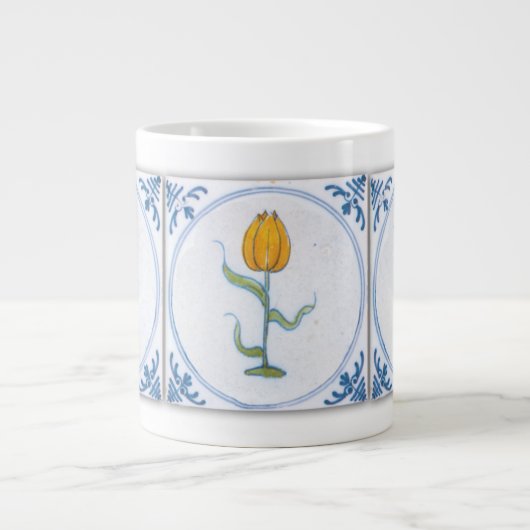 Bleu Blanc Tulipe Faux Carreaux Café Mug (Devant)