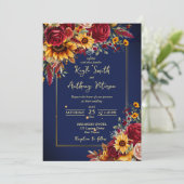Bleu bleu bordeaux rose invitation de mariage (Debout devant)