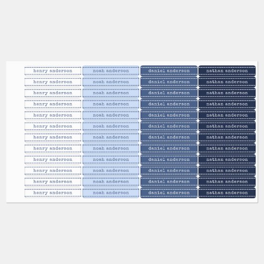 Bleu Bleu étanche Garçons Nom Étiquette (Feuille)