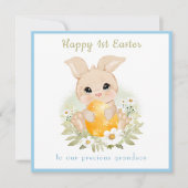 Bleu Bleu Jaune Lapin Grandson 1ère Carte de Pâque (Devant)